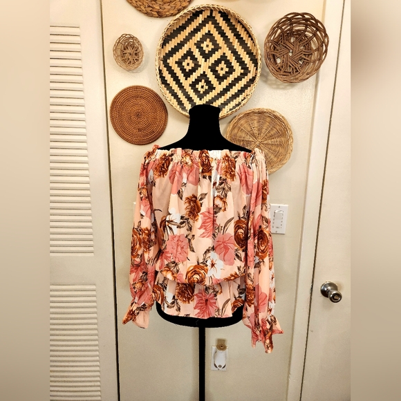 Boho Off The Shoulder Long Sleeve Floral Blouse - Picture 11 of 14